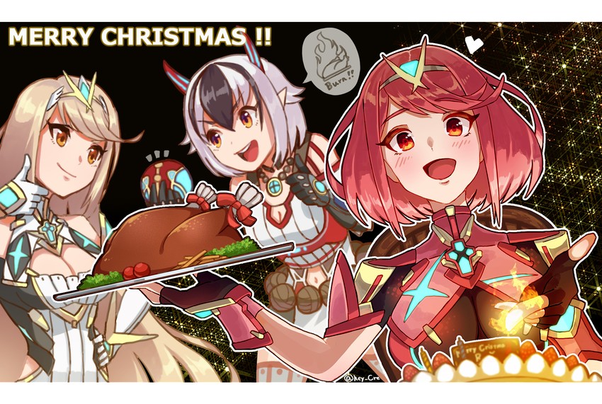 pyra, mythra, and crossette (xenoblade chronicles and 1 more) drawn by hey_cre