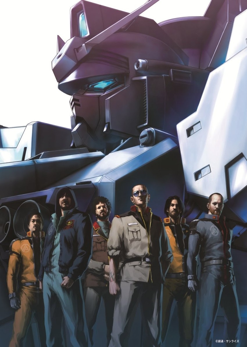 gundam gp-01 full vernian zephyranthes, chester charles bennington, michael kenji shinoda, david michael farrell, bradford phillip delson, and 2 more (gundam and 3 more)