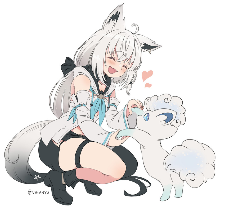 shirakami fubuki and alolan vulpix (pokemon and 1 more) drawn by vinhnyu