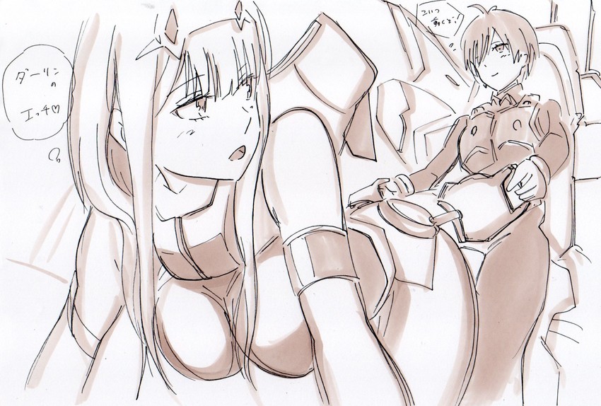 zero two and hiro (darling in the franxx) drawn by potekite