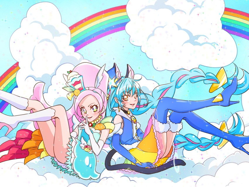 yuni, kirahoshi ciel, cure parfait, and cure cosmo (precure and 2 more) drawn by kypkenta