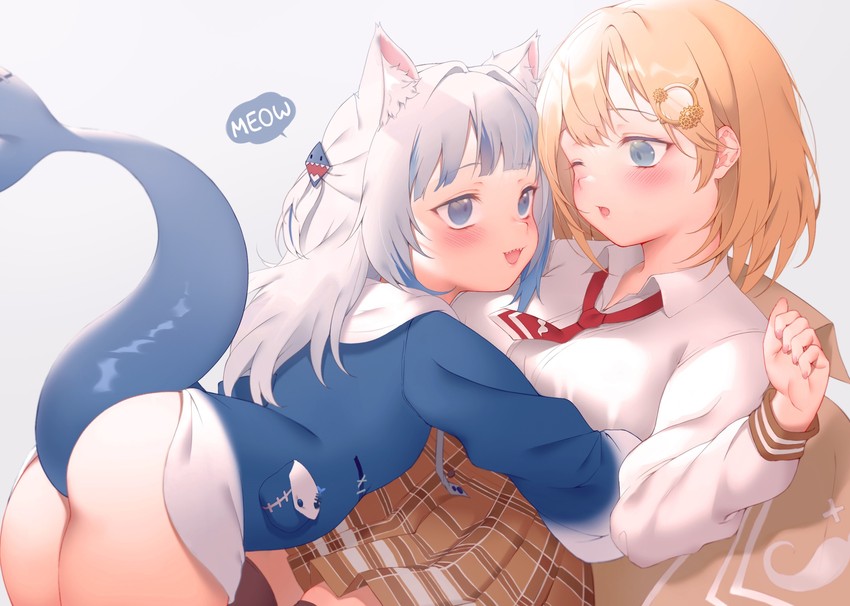 gawr gura and watson amelia (hololive and 1 more) drawn by zhaofeng_yinyue