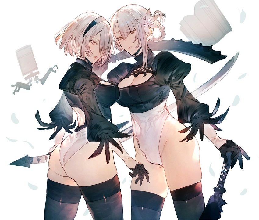 2b, pod, and kaine (nier:automata and 1 more) drawn by mayutsuba_mono