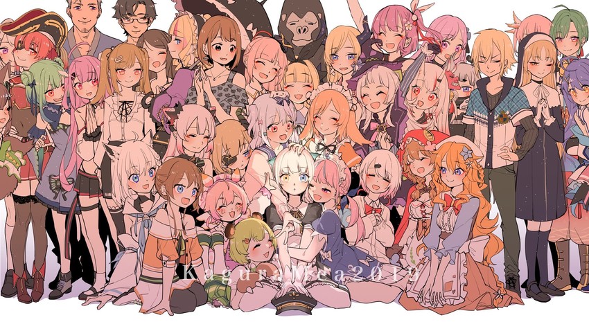 houshou marine, shirakami fubuki, minato aqua, murasaki shion, uruha rushia, and 31 more (hololive and 13 more) drawn by rakuichi