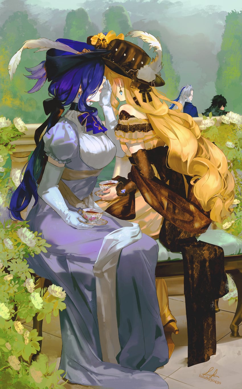 neuvillette, clorinde, navia, and wriothesley (genshin impact) drawn by lluluchwan