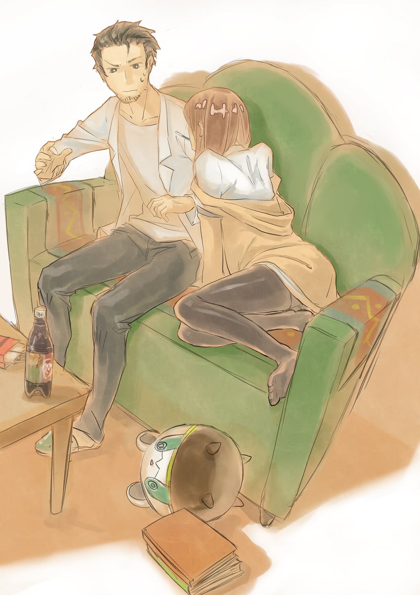 makise kurisu, okabe rintarou, and upa (steins;gate) drawn by syotairebirth