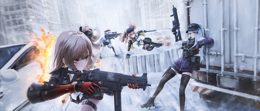 hk416, ump45, ump9, g11, klukai, and 3 more (girls' frontline and 1 more) drawn by dindsau