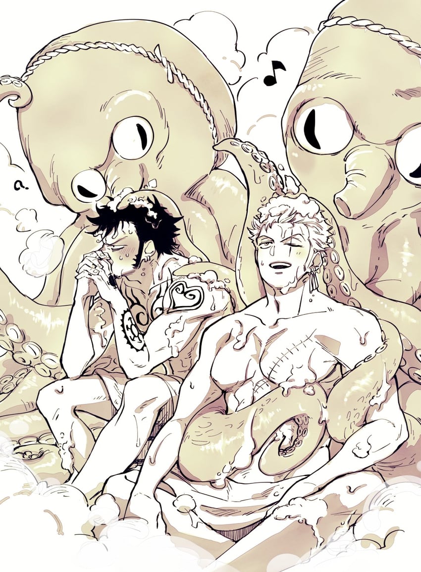 roronoa zoro, trafalgar law, and spring octopus (one piece and 1 more) drawn by chabo_(niwatori_bosori)