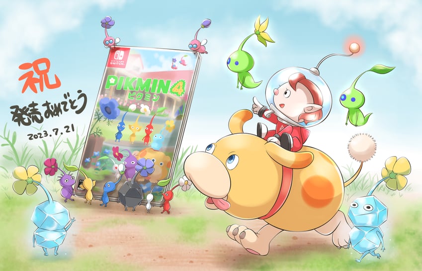 red pikmin, yellow pikmin, blue pikmin, purple pikmin, white pikmin, and 6 more (pikmin and 1 more) drawn by aogaeru_(pixiv46613656)