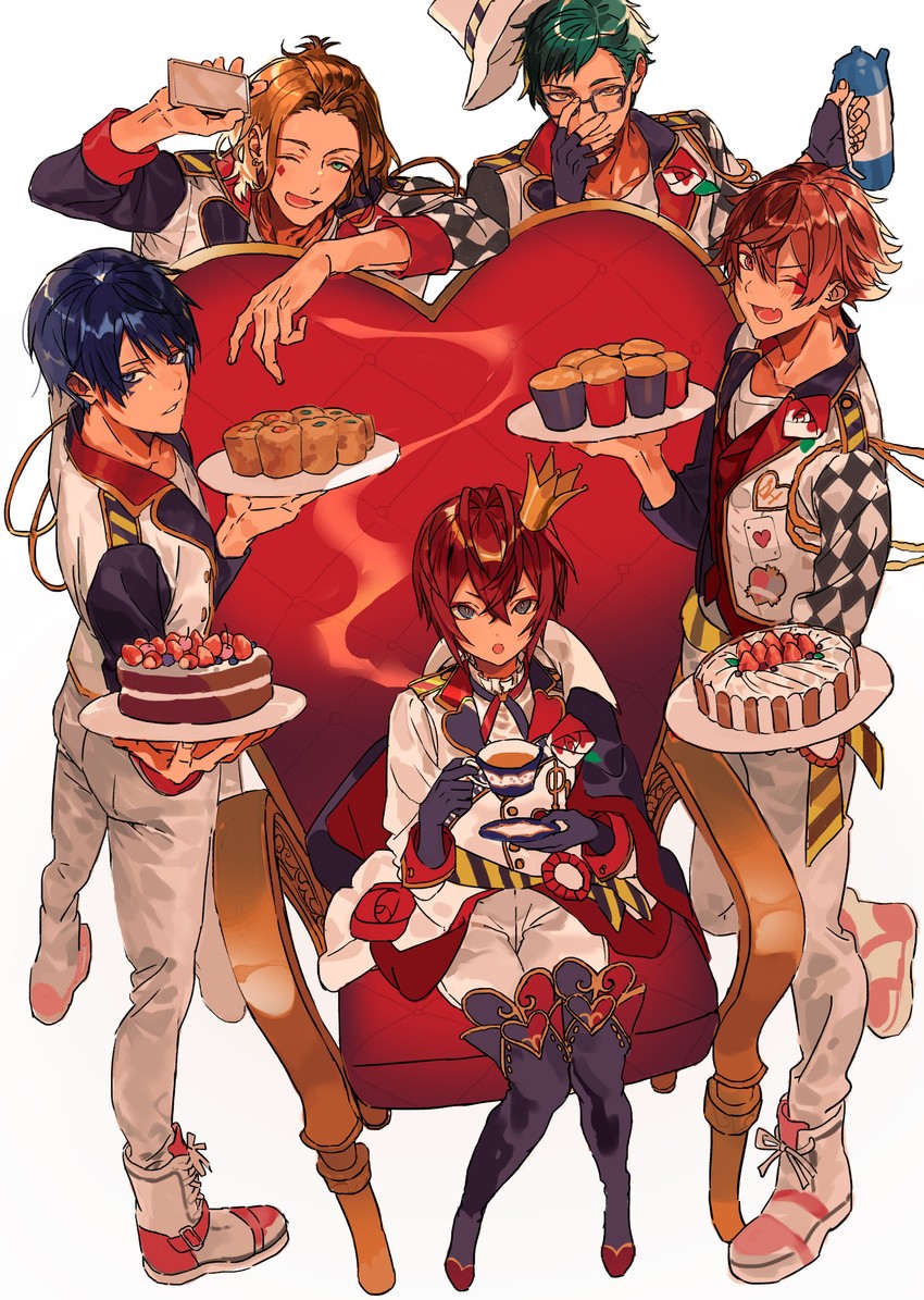 ace trappola, riddle rosehearts, deuce spade, trey clover, and cater diamond (twisted wonderland) drawn by nana_tetra