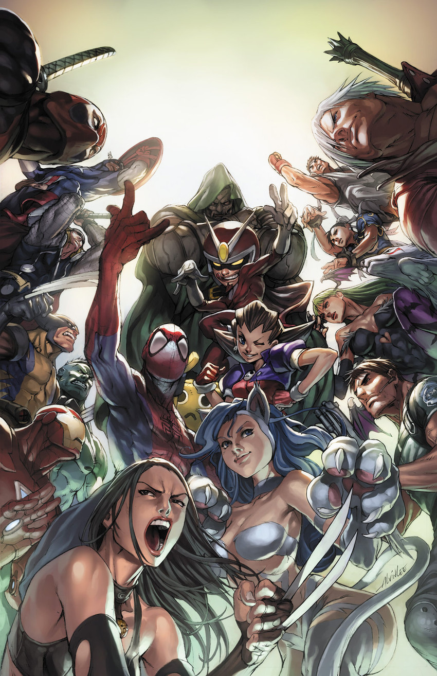chun-li, morrigan aensland, ryu, dante, felicia, and 17 more (street fighter and 15 more) drawn by alvin_lee and saejin_oh