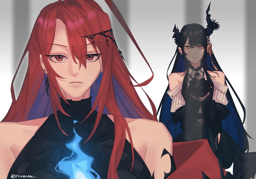 nerissa ravencroft and elizabeth rose bloodflame (hololive and 2 more) drawn by elisbian