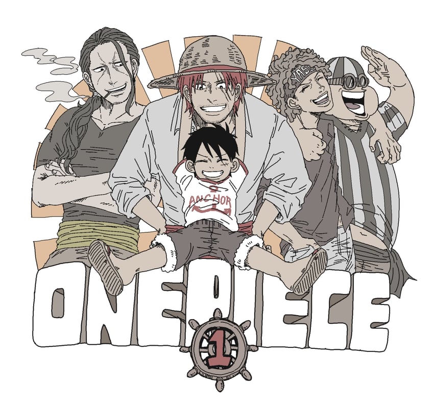 monkey d. luffy, shanks, benn beckman, yasopp, and lucky roux (one piece) drawn by ram3988