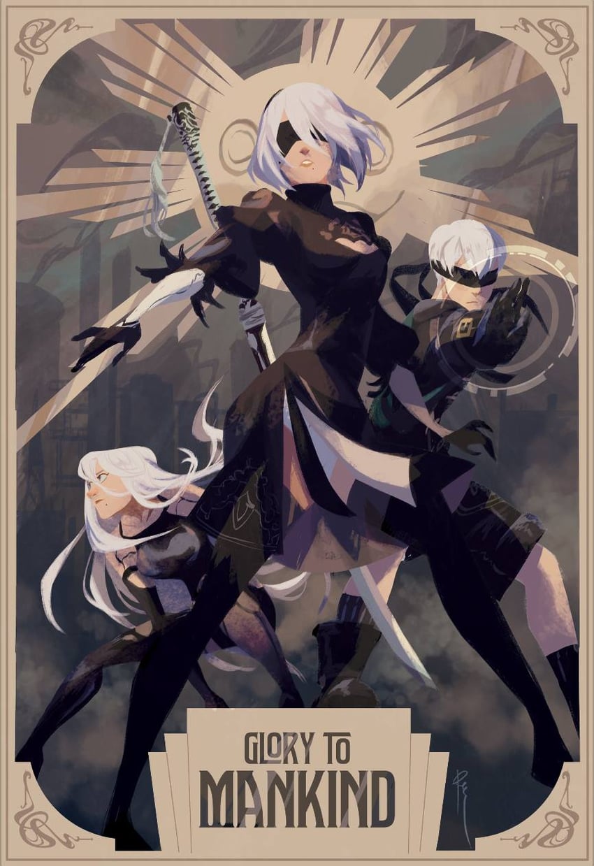 2b, 9s, and a2 (nier and 1 more) drawn by renareve
