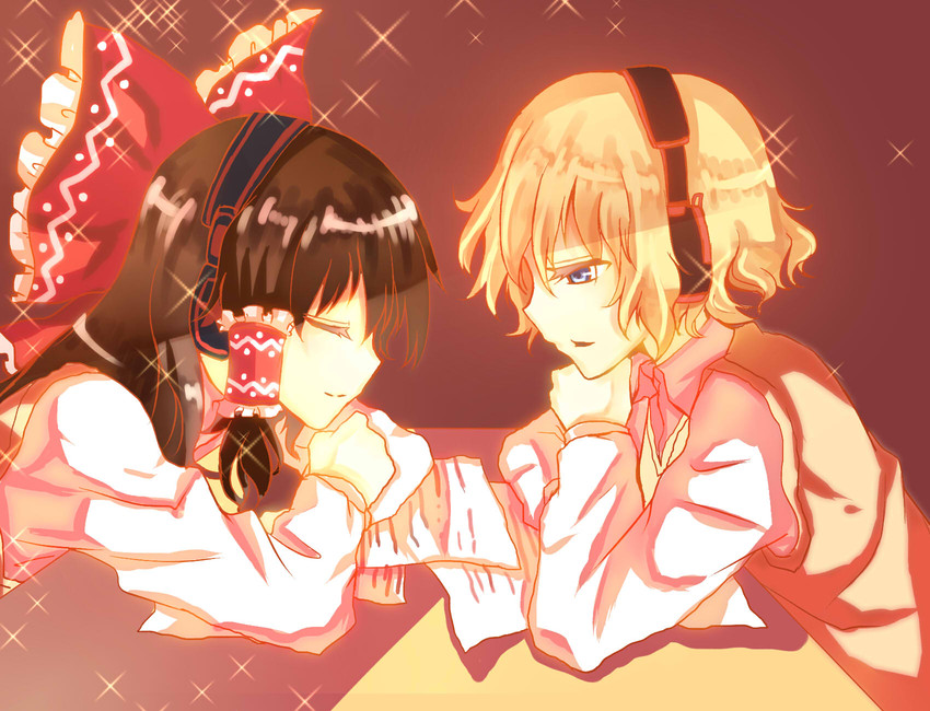 hakurei reimu and alice margatroid (touhou) drawn by kaoru_(alicemakoto)