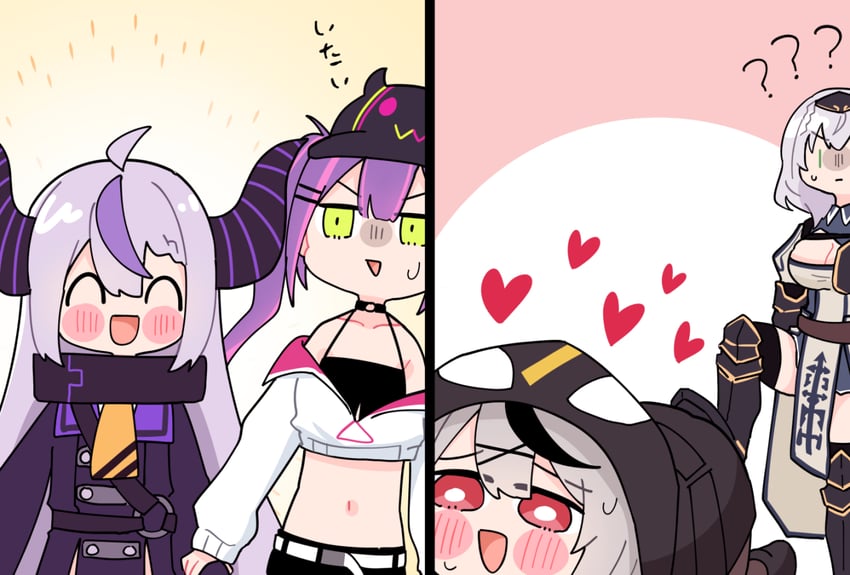 tokoyami towa, sakamata chloe, shirogane noel, and la+ darknesss (hololive) drawn by sakana_(saka11205)