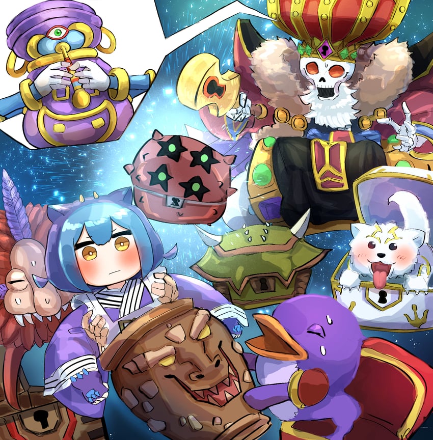 laundry dragonmaid, man-eater bug, dragon capture jar, ryko lightsworn hunter, dragon piper, and 4 more (yu-gi-oh!) drawn by hatano_kiyoshi