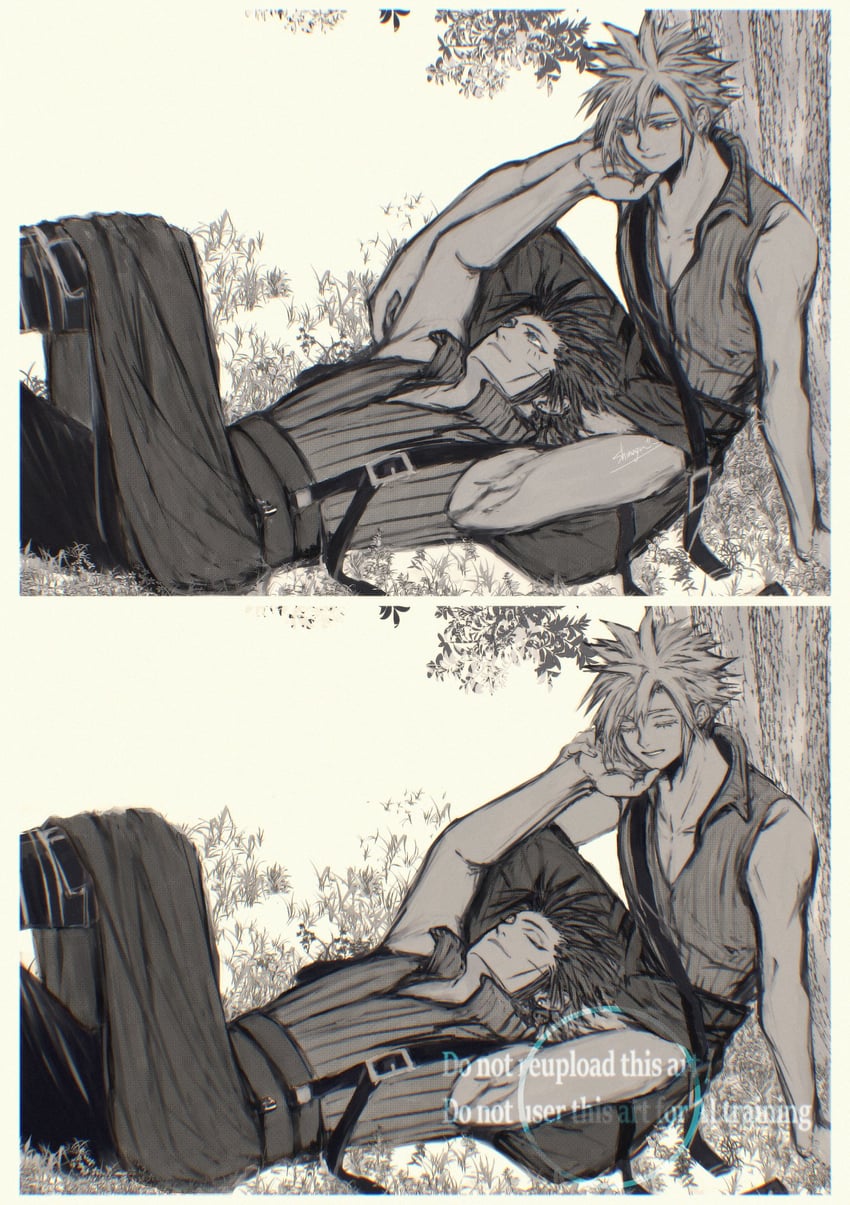 cloud strife and zack fair (final fantasy and 2 more) drawn by shinogu_r
