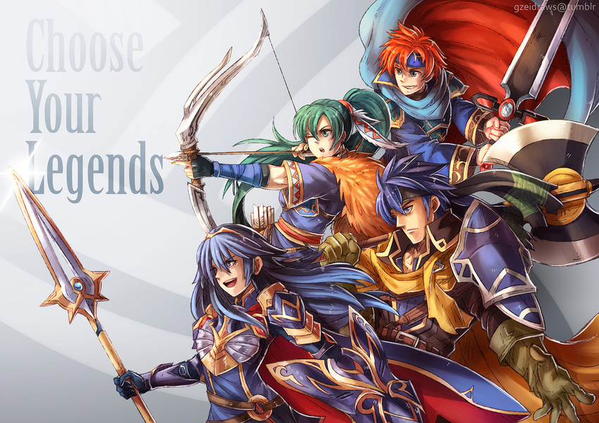 lyn, ike, lucina, and roy (fire emblem and 6 more) drawn by gzei