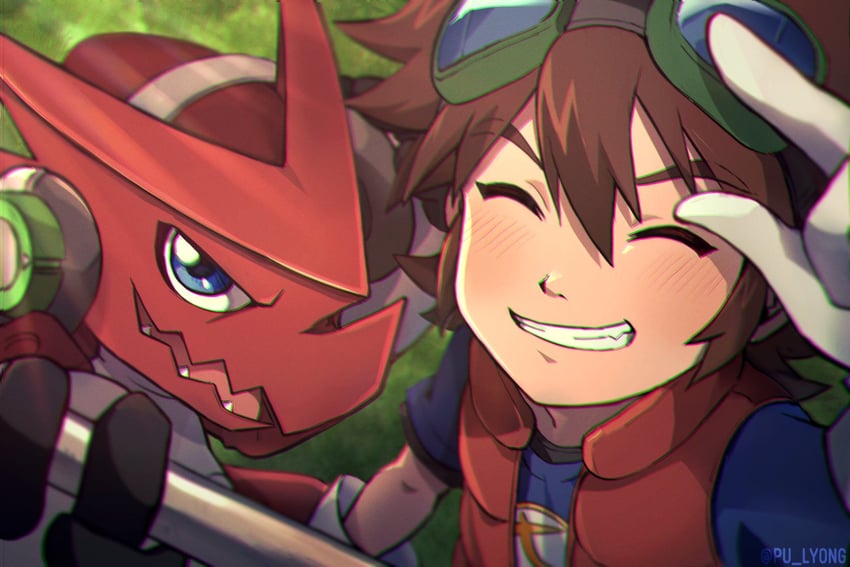 shoutmon and kudou taiki (digimon and 1 more) drawn by pu_lyong