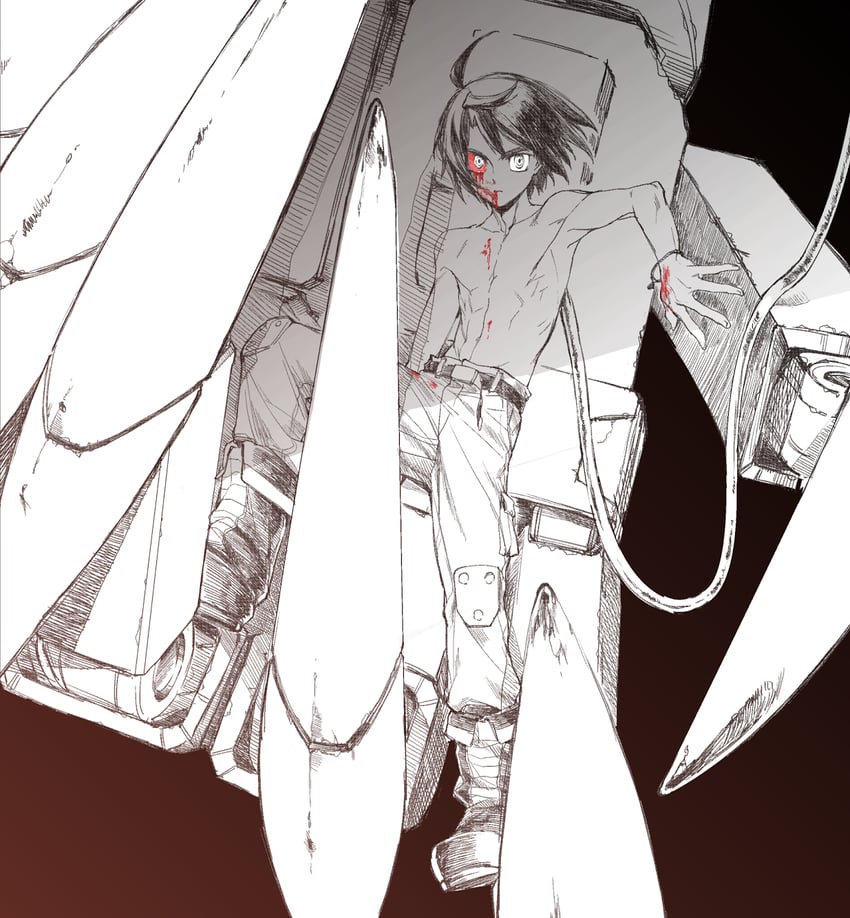 mikazuki augus and gundam barbatos lupus rex (gundam and 1 more) drawn by oliolio