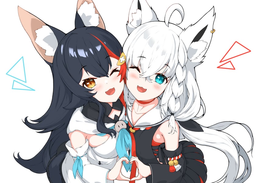 shirakami fubuki and ookami mio (hololive) drawn by mawaru_chikuwa