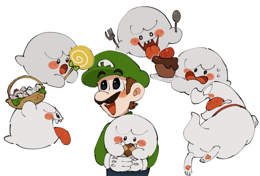 luigi, boo, and king boo (mario) drawn by mimimi_(mimimim9999)