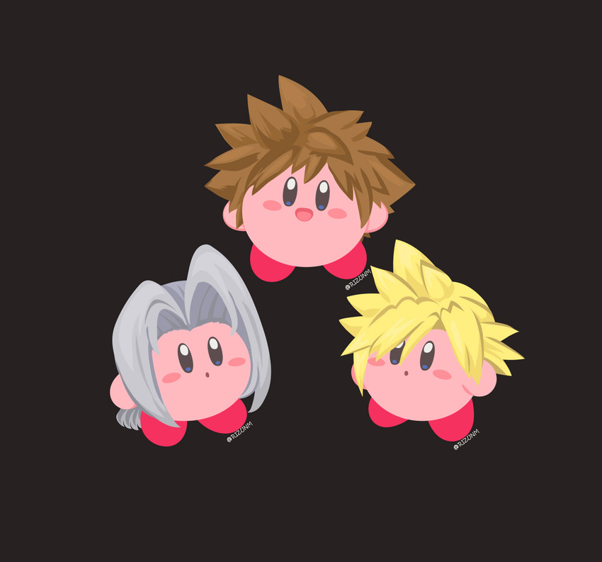 cloud strife, kirby, sephiroth, and sora (final fantasy and 6 more) drawn by rizu_(rizunm)