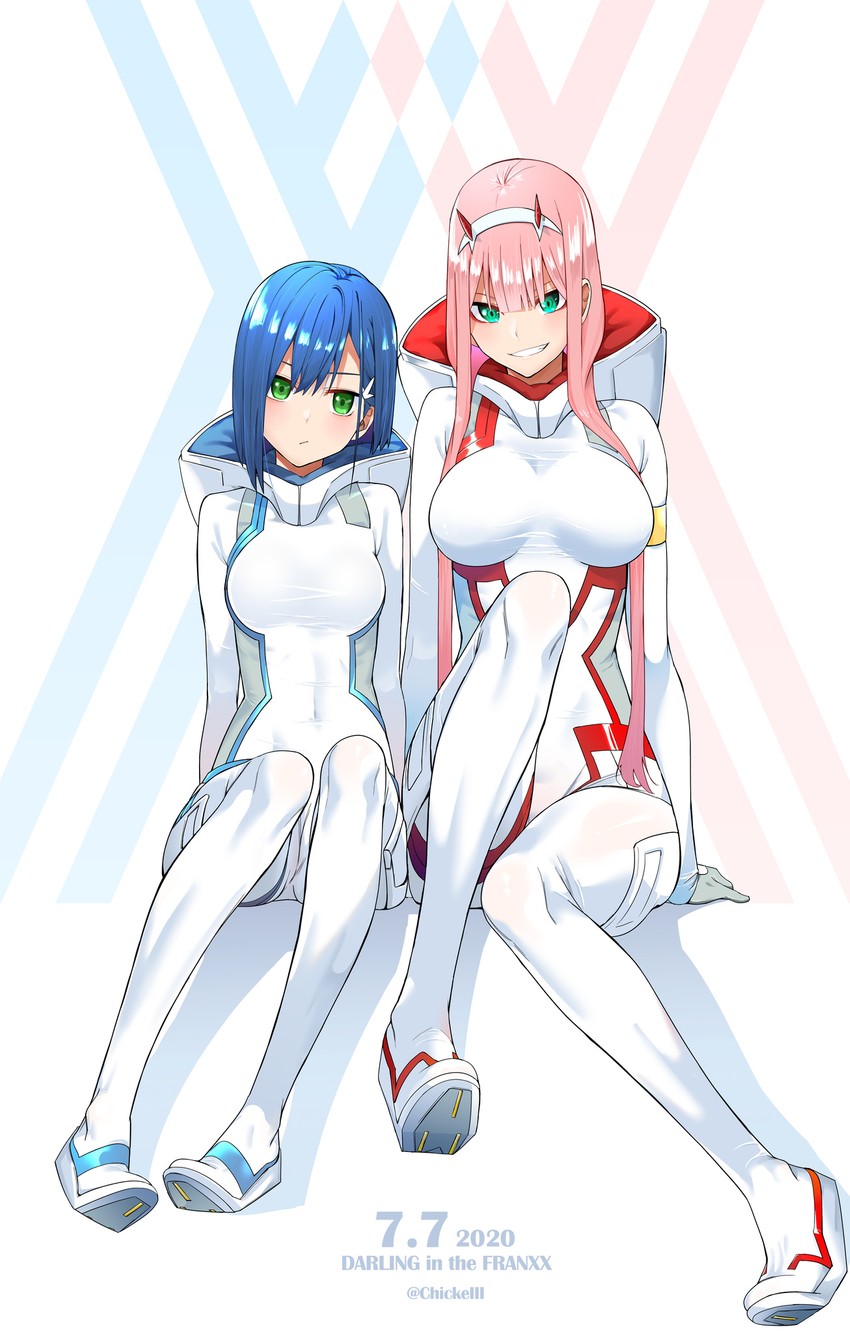zero two and ichigo (darling in the franxx) drawn by chicke_iii