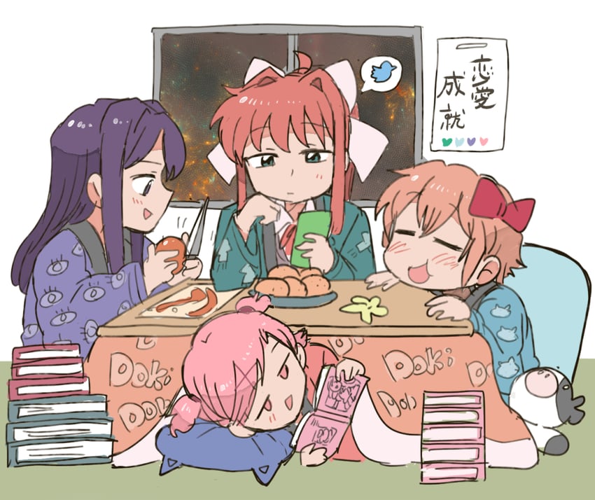 monika, natsuki, yuri, and sayori (doki doki literature club and 1 more) drawn by tsubobot