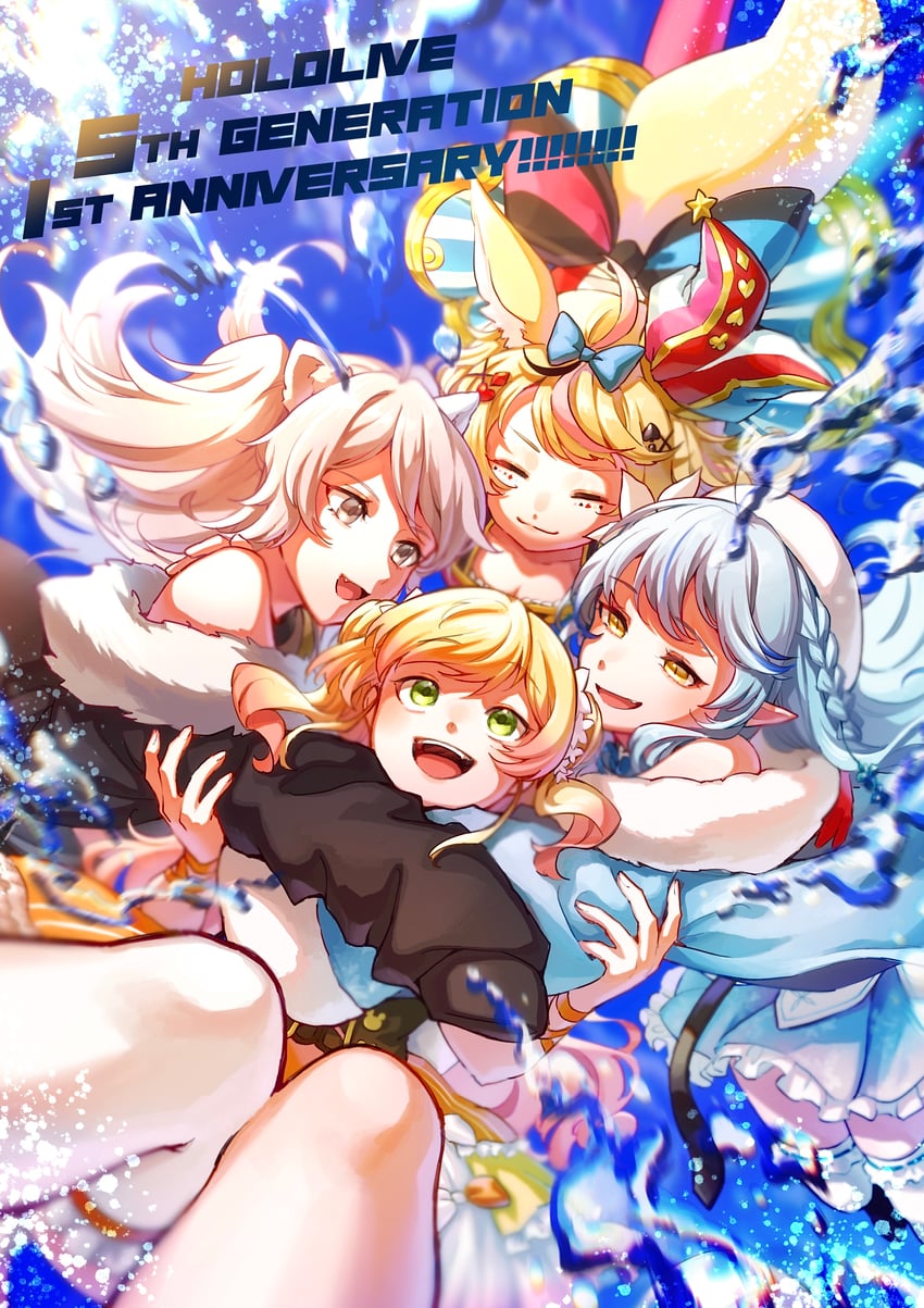 yukihana lamy, shishiro botan, omaru polka, and momosuzu nene (hololive) drawn by akubi_darake