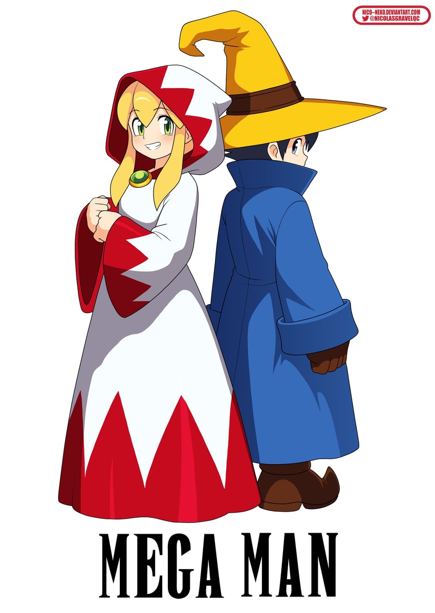 roll, mega man, white mage, and black mage (final fantasy and 1 more) drawn by nico-neko
