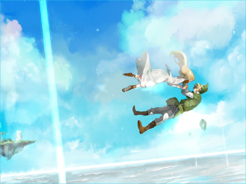 link and princess zelda (the legend of zelda and 1 more) drawn by tyamori