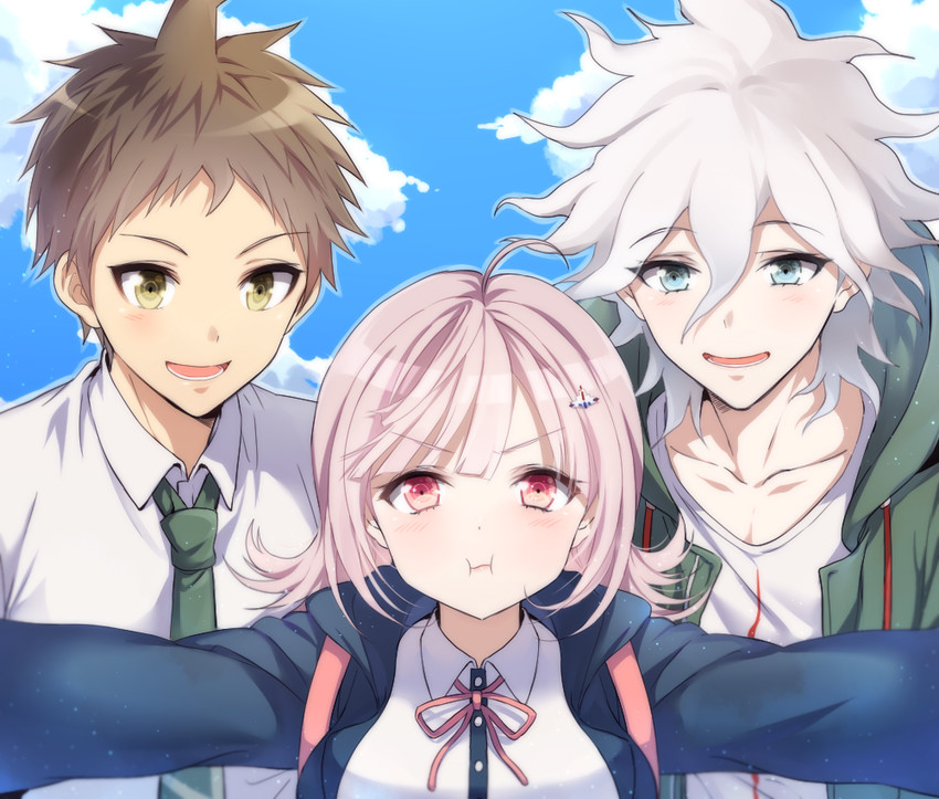 nanami chiaki, komaeda nagito, and hinata hajime (danganronpa and 2 more) drawn by mery_(yangmalgage)