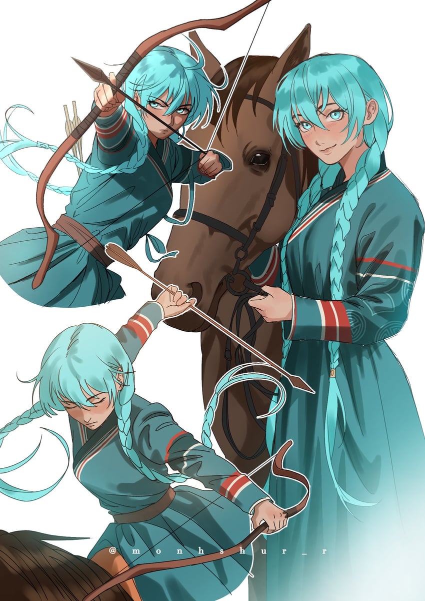 hatsune miku and mongolian miku (vocaloid) drawn by monhshur_r