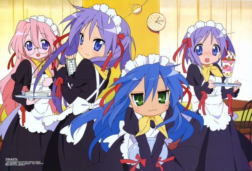 hiiragi kagami, izumi konata, hiiragi tsukasa, and takara miyuki (lucky star) drawn by horiguchi_yukiko