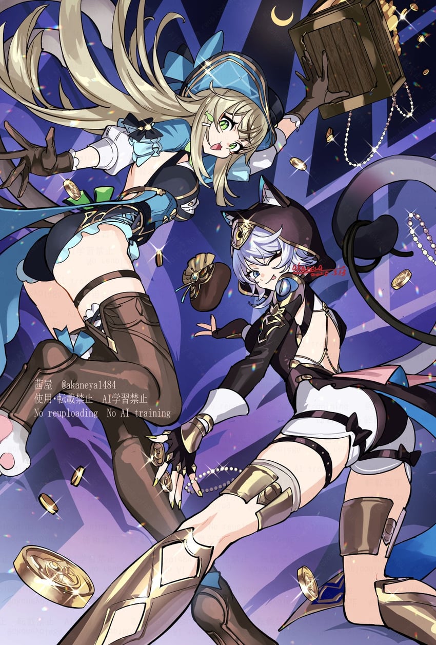 kirara and cipher (genshin impact and 3 more) drawn by ojo_aa