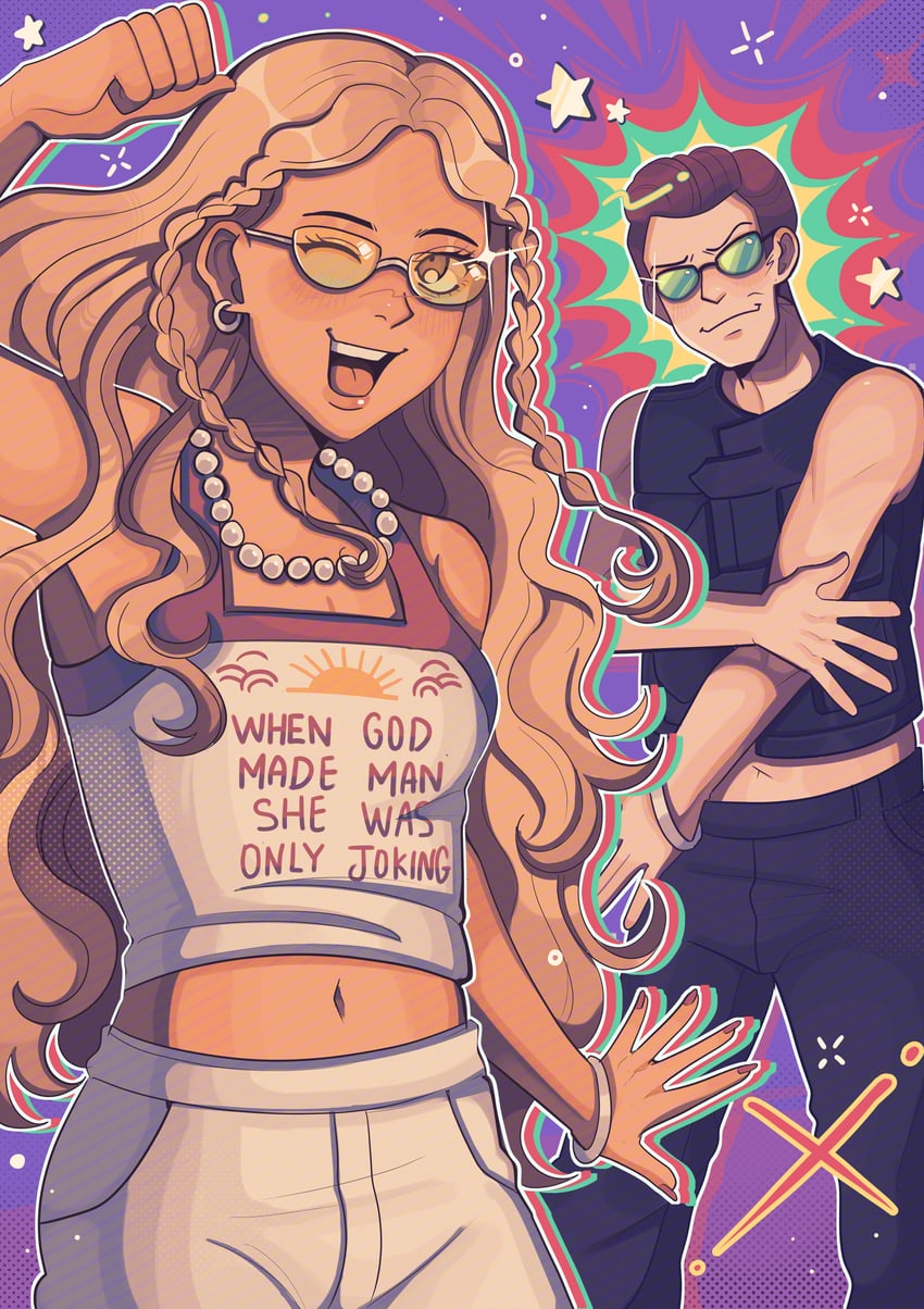 ms biljana electronica and dj crazy times (planet of the bass) drawn by bobamiruku