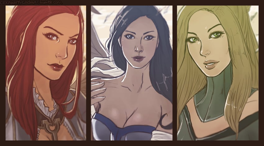 sigarda host of herons, gisela blade of goldnight, and bruna light of alabaster (magic: the gathering) drawn by koyorin