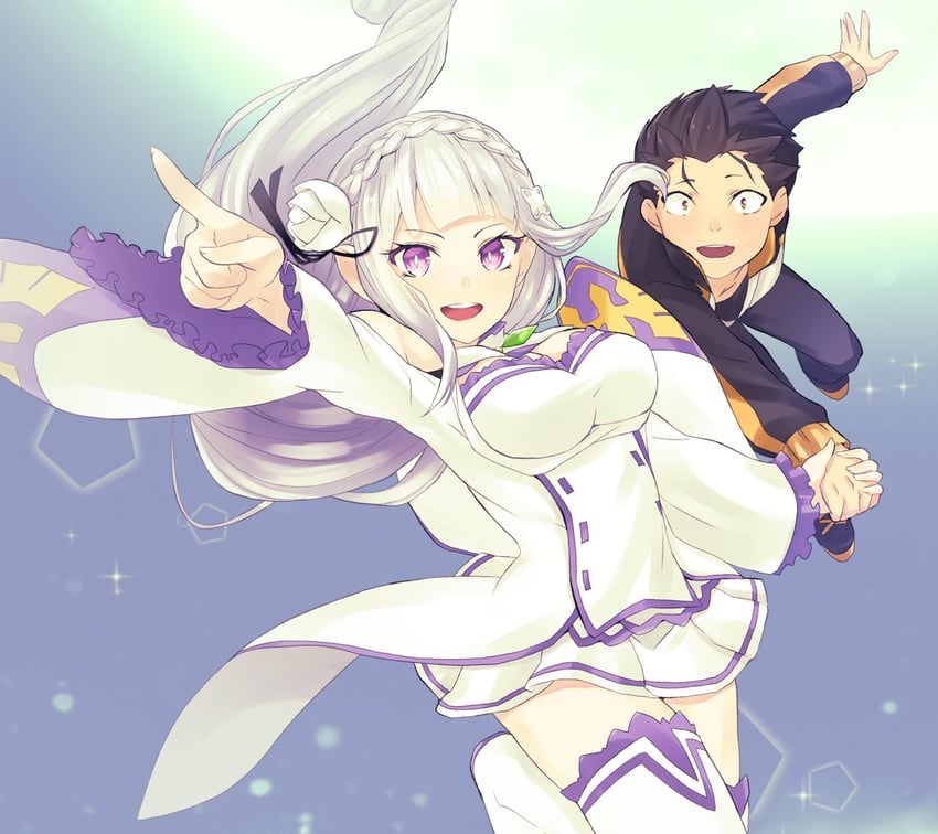 emilia and natsuki subaru (re:zero kara hajimeru isekai seikatsu) drawn by gv_natsuno
