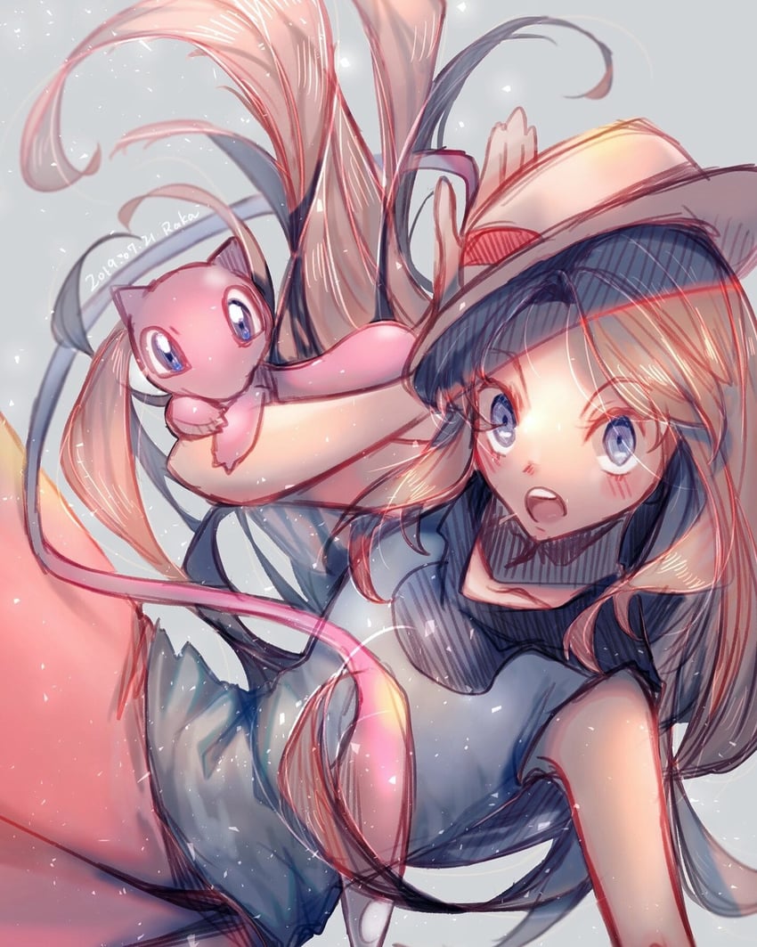 leaf and mew (pokemon and 1 more) drawn by r.aka.