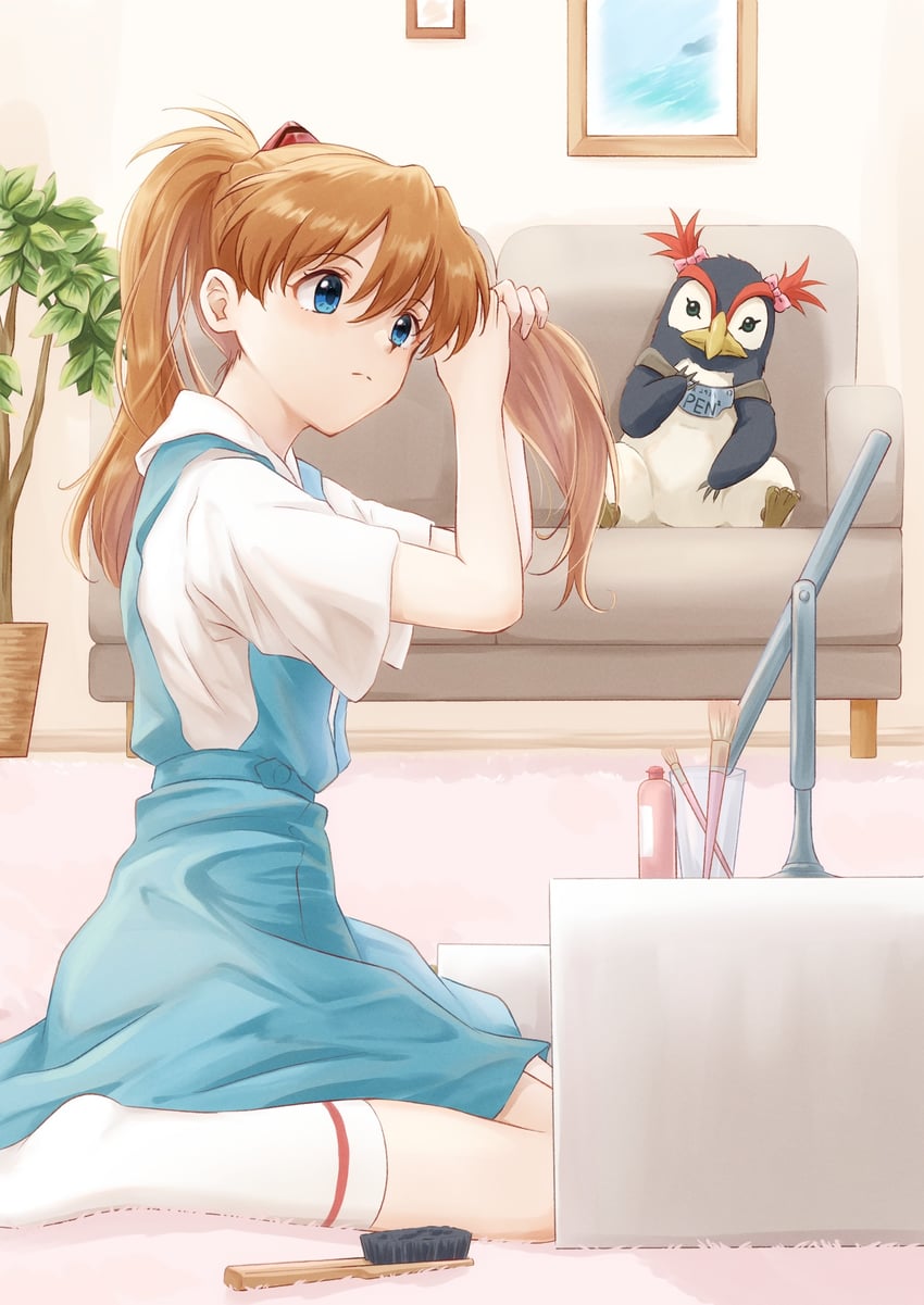 souryuu asuka langley and penpen (neon genesis evangelion) drawn by baumku_techen