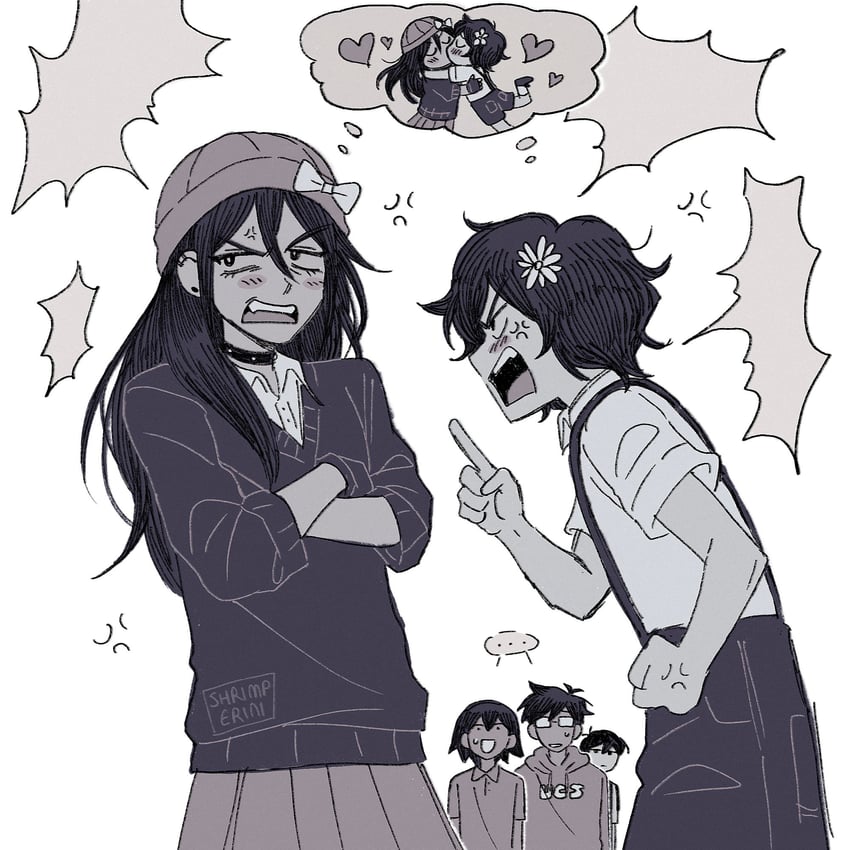 sunny, basil, aubrey, kel, and hero (omori) drawn by shrimperini