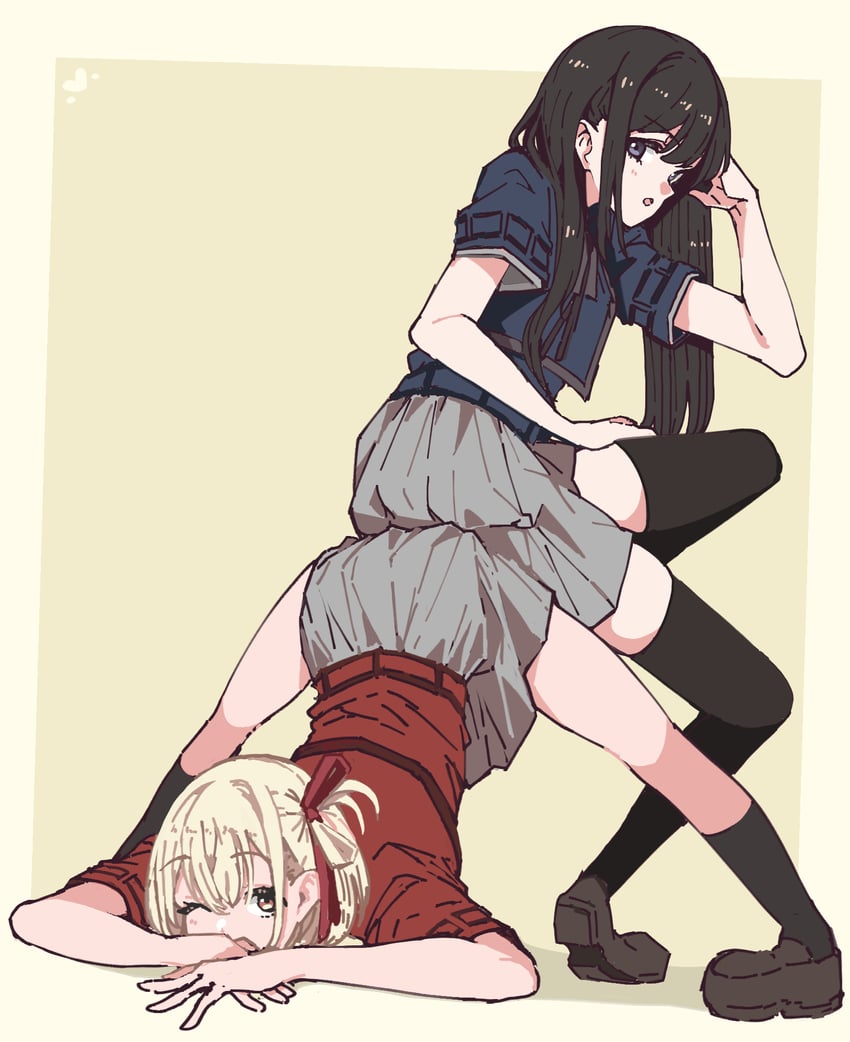 nishikigi chisato and inoue takina (lycoris recoil) drawn by panyatteria