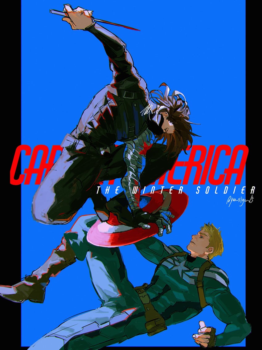 steve rogers, captain america, bucky barnes, and winter soldier (marvel and 3 more) drawn by azisaiharumaki56