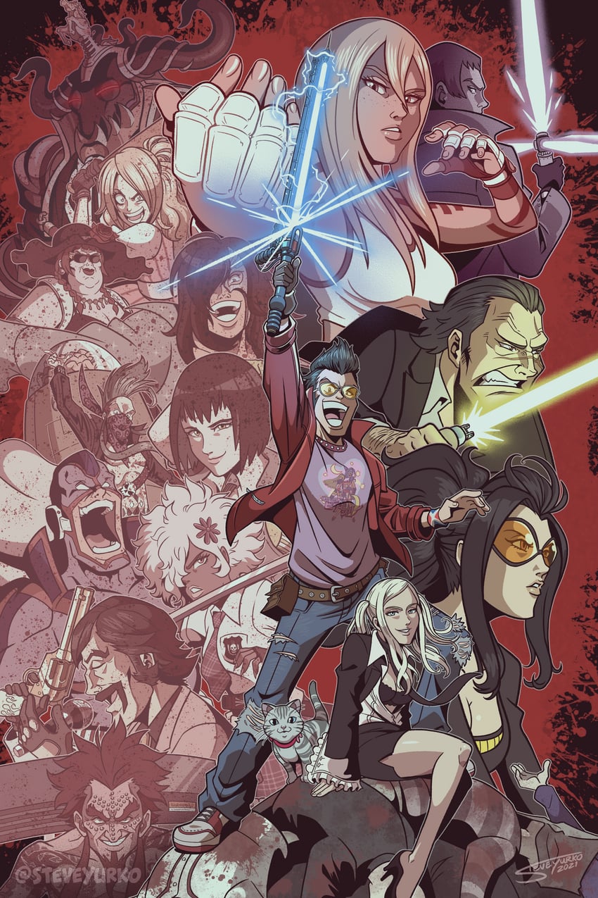 travis touchdown, shinobu jacobs, bad girl, sylvia christel, holly summers, and 7 more (star wars and 3 more) drawn by steve_yurko
