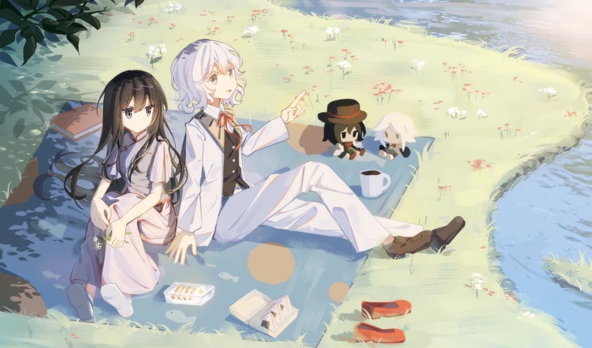 enraku tsubakura, houlen yabusame, shitodo hoojiro, and haru (len'en) drawn by jian_xing_zao