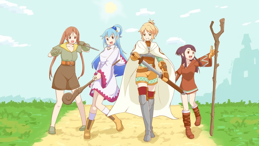 mordred, aqua, kagari atsuko, white mage, geomancer, and 3 more (fate and 7 more) drawn by nwr