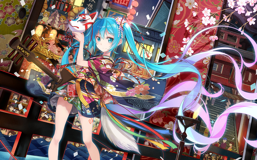hatsune miku, kagamine rin, kagamine len, rem, and kuon (vocaloid and 3 more) drawn by beek