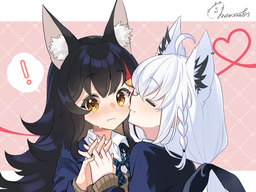 shirakami fubuki and ookami mio (hololive) drawn by momone_cco